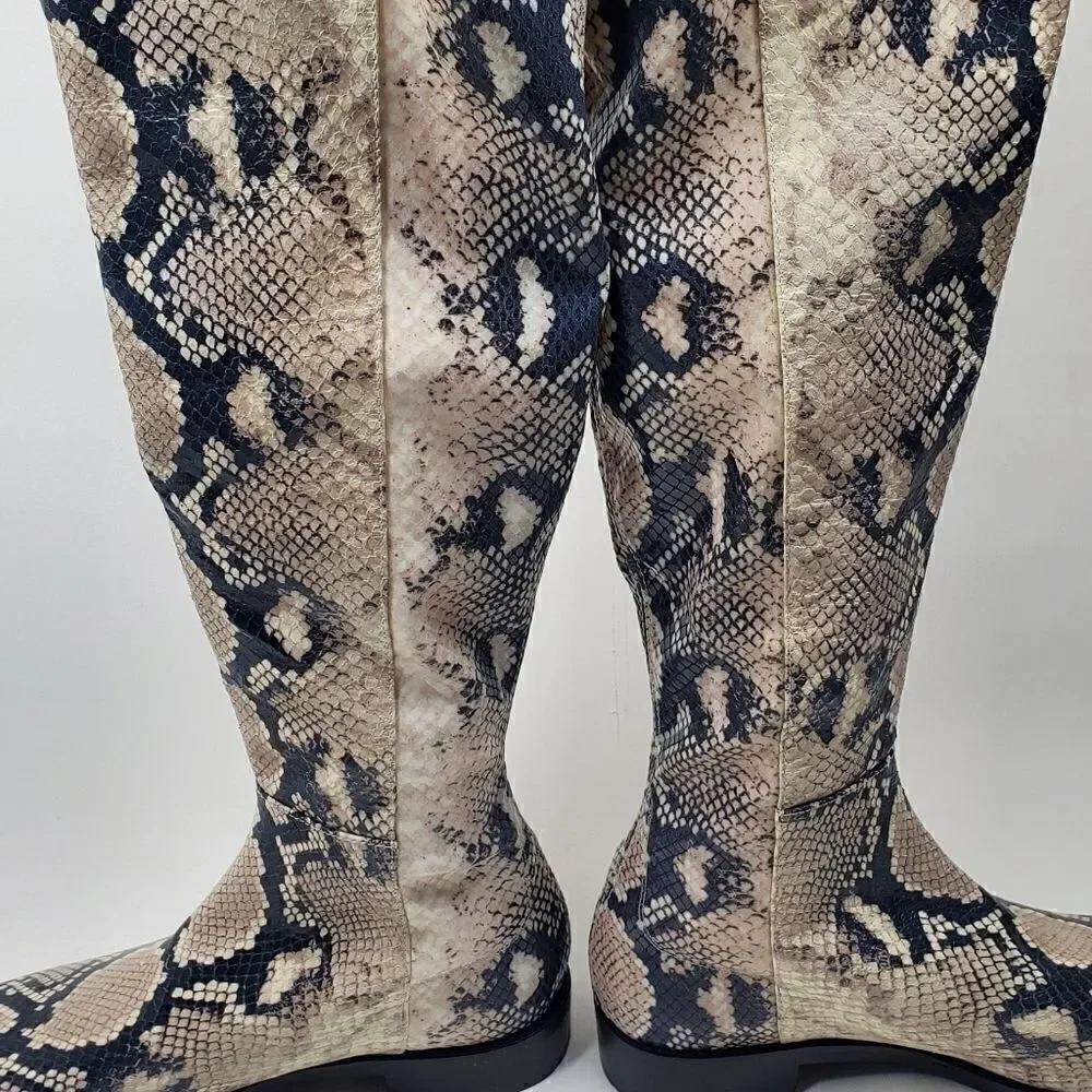 Stuart‎ Weitzman pathython over the knee flat heel boots Cream